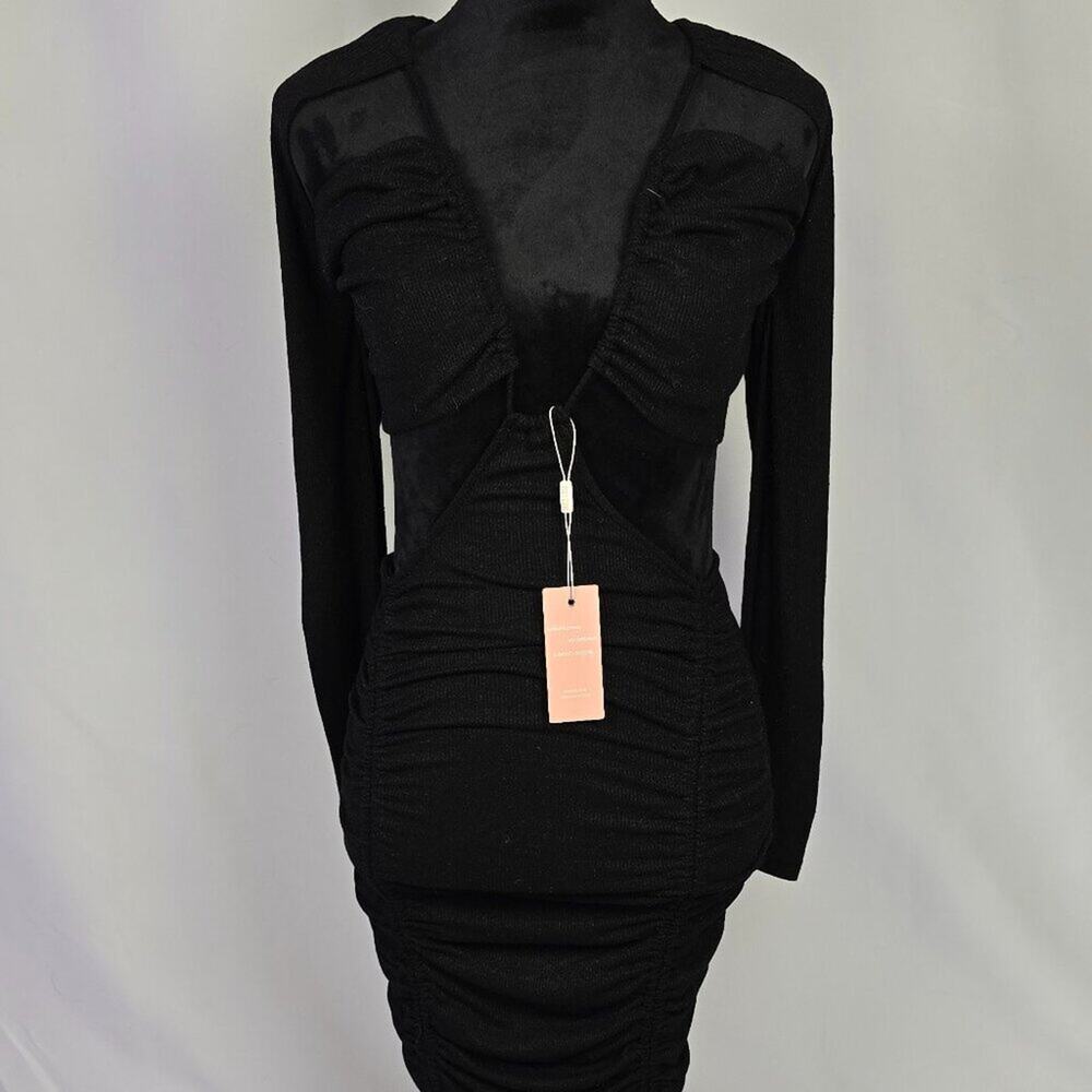 Miss Lola Women's Club Dress Black Long Sleeve Cut Out Dress Medium NWT - Picture 2 of 10